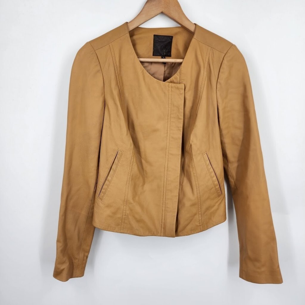 Joie Women's Emelyn Brown Leather Motorcycle Peplum Jacket Size S